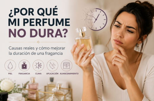Persona aplicando perfume en la piel mientras analiza la duración de una fragancia