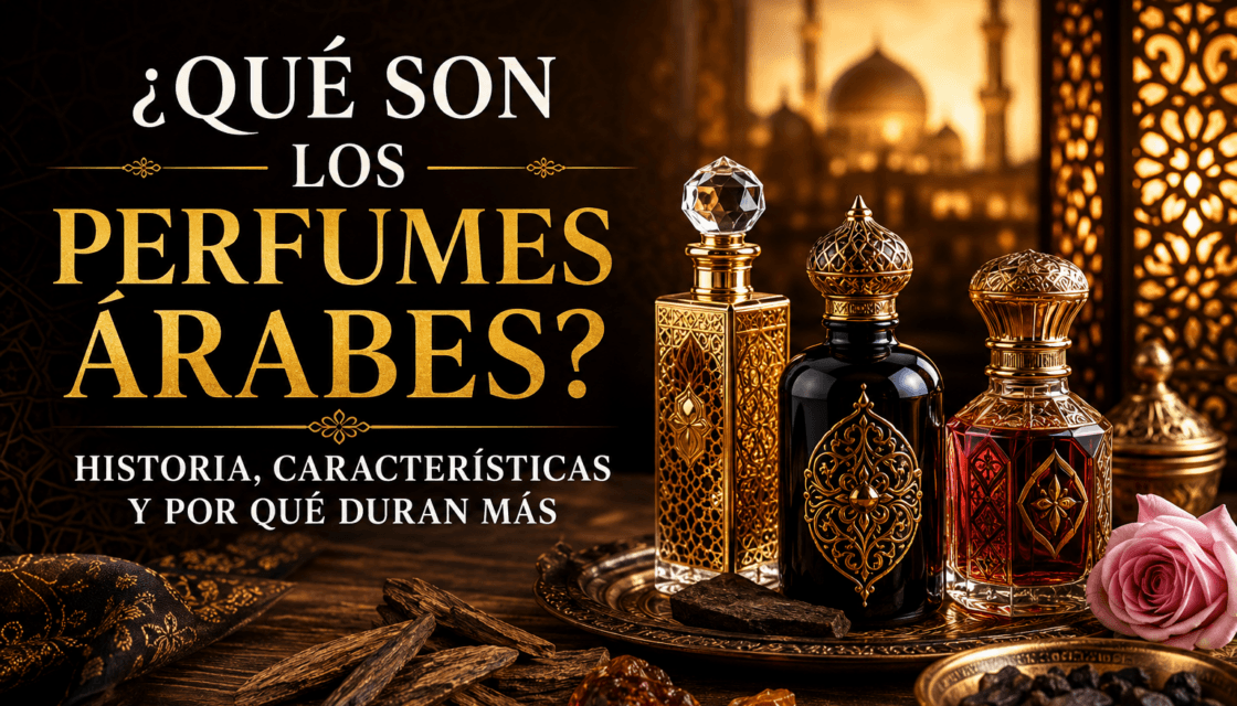 Frascos de perfumes árabes sobre una superficie elegante